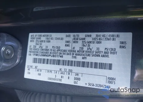 2023 Ford Escape St-Line from USA, damaged, VIN 1FMCU9MN0PUB31746